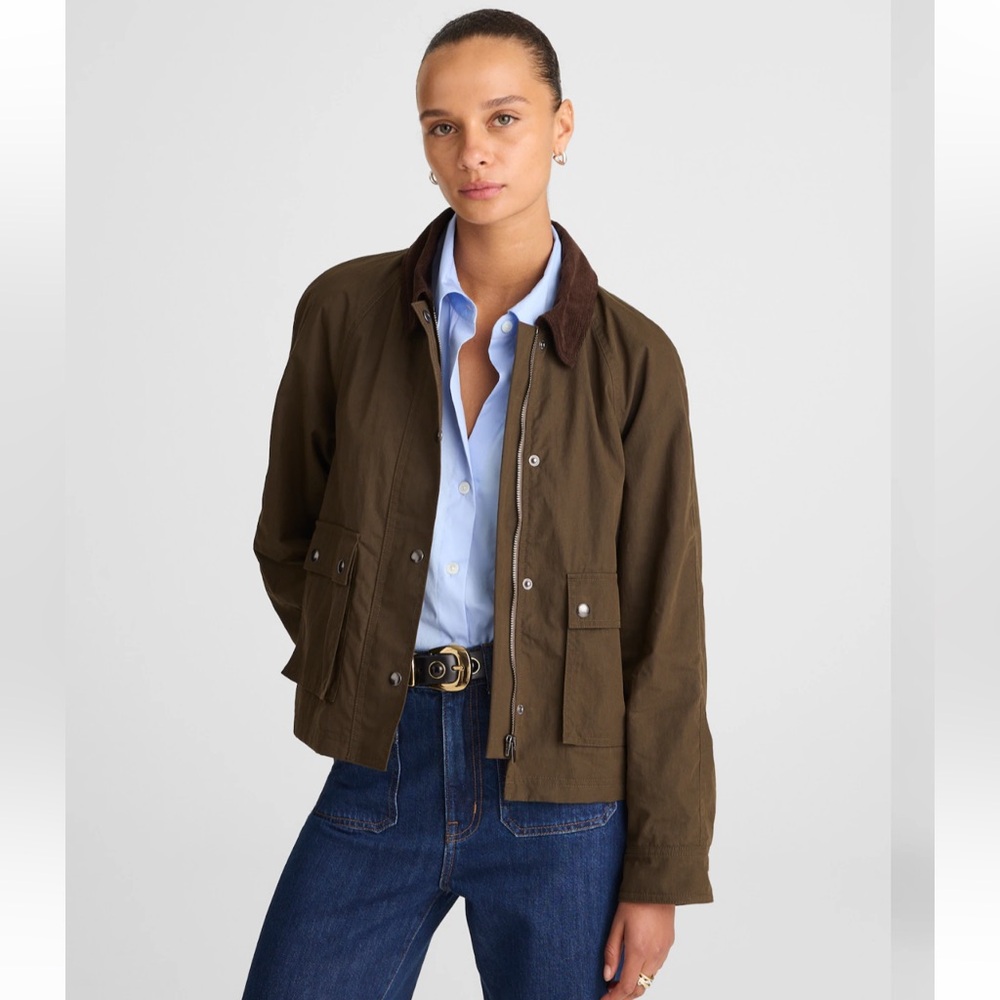 Madewell Waxed Zip-Front Green & Brown Barbour Jacket